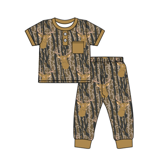 (Pre-order)BSPO0599 Deer Camo Pocket Top Pants Boys Clothes Set