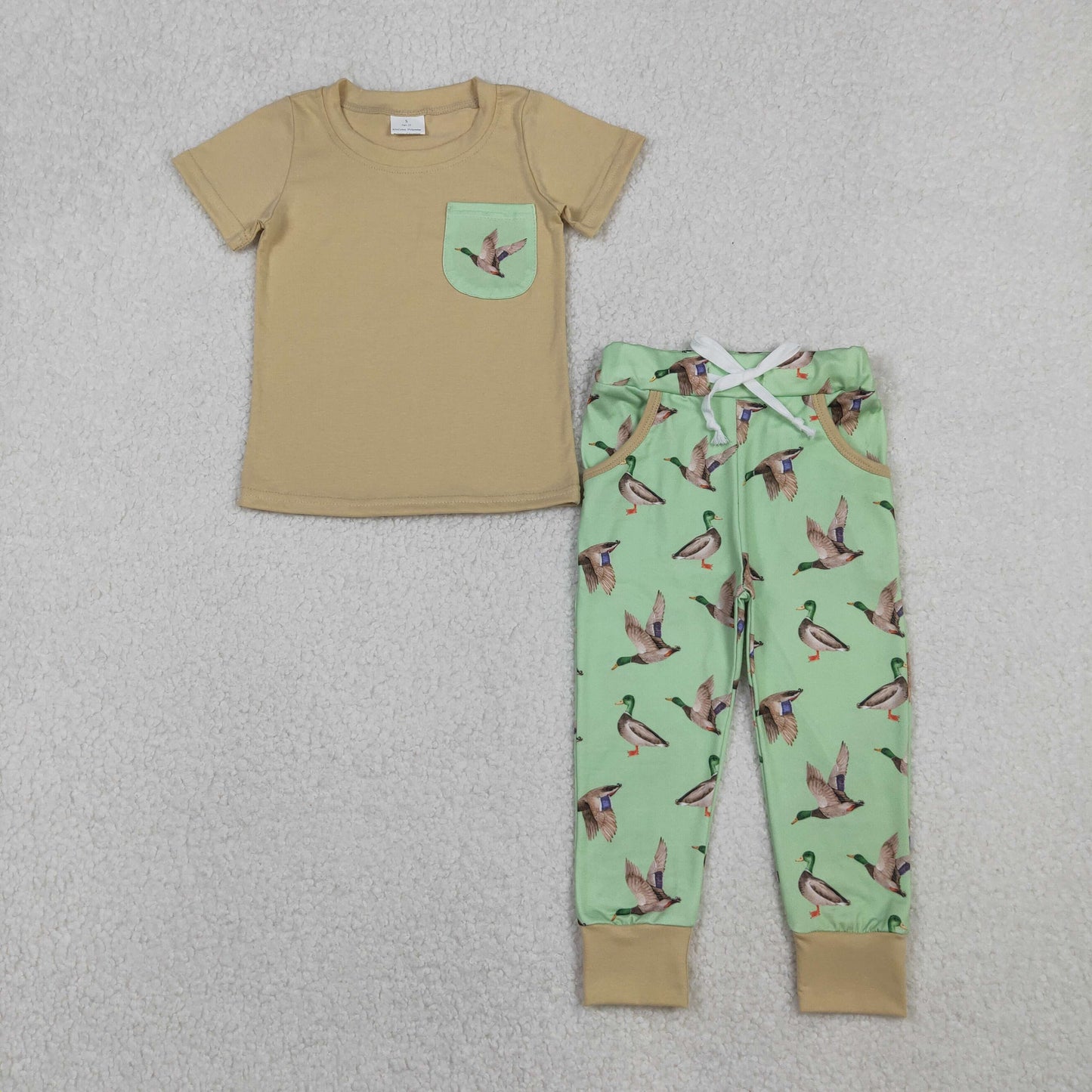 BSPO0607 Khaki Pocket Top Duck Pants Boys Clothes Set