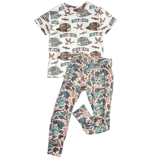 (Pre-order)BSPO0611 SOUTHERN Duck Call Top Camo Pants Boys Clothes Set