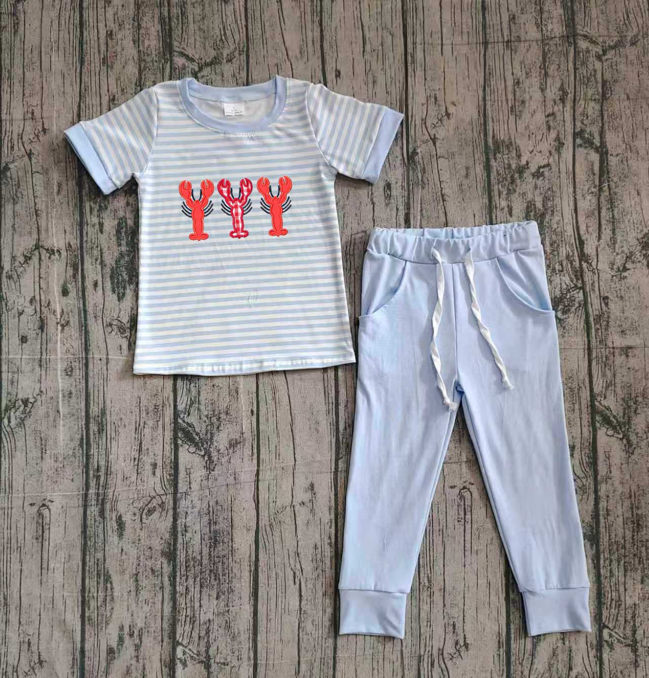(Pre-order)BSPO0616 Crayfish Stripes Top Blue Pants Boys Clothes Set