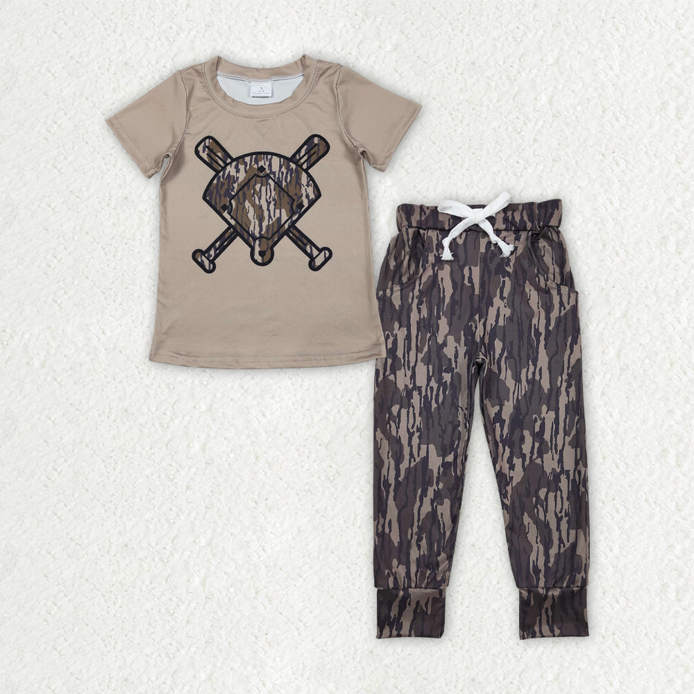 8 Colors Baseball Top Camo Pants Boys Clothes Set Brothers Wear