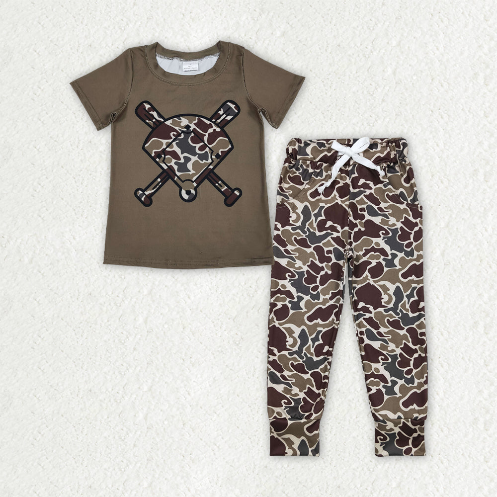 8 Colors Baseball Top Camo Pants Boys Clothes Set Brothers Wear