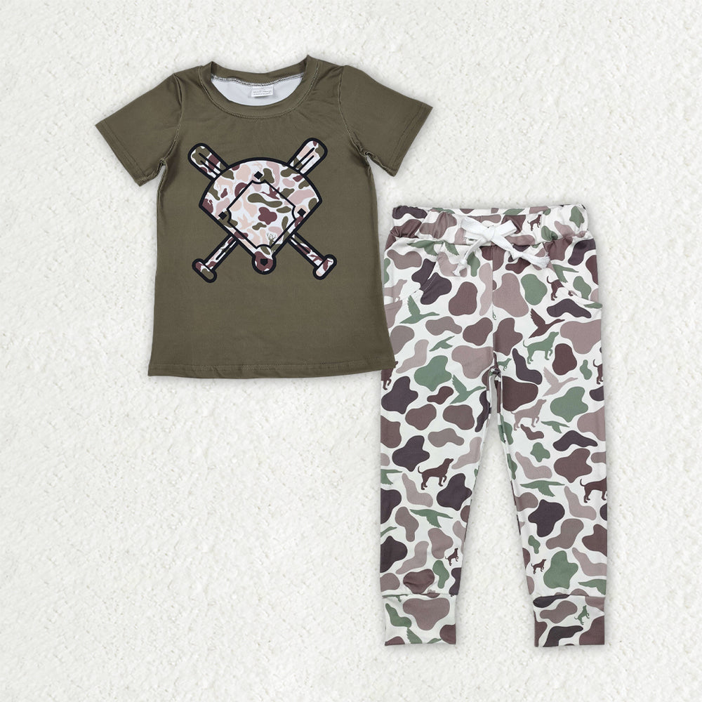8 Colors Baseball Top Camo Pants Boys Clothes Set Brothers Wear