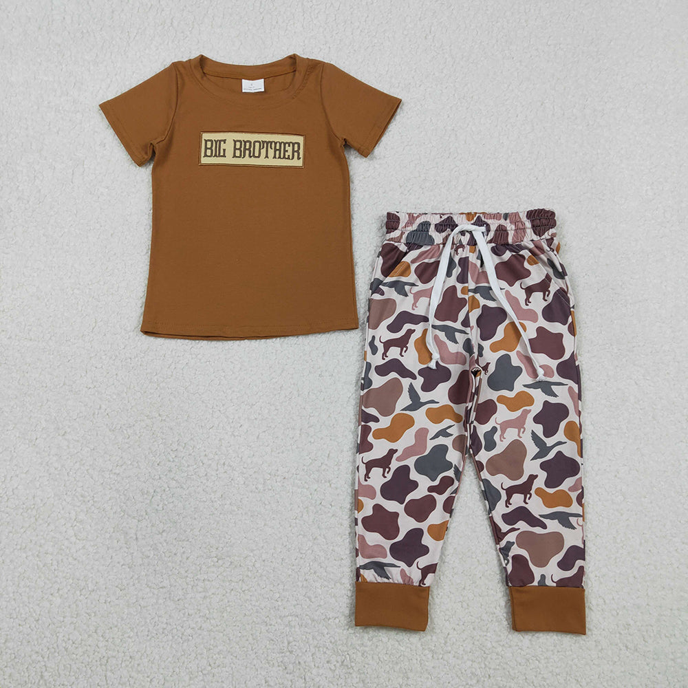 LIL BROTHER Embroidery Brown Camo Boys Matching Clothes Brothers Wear