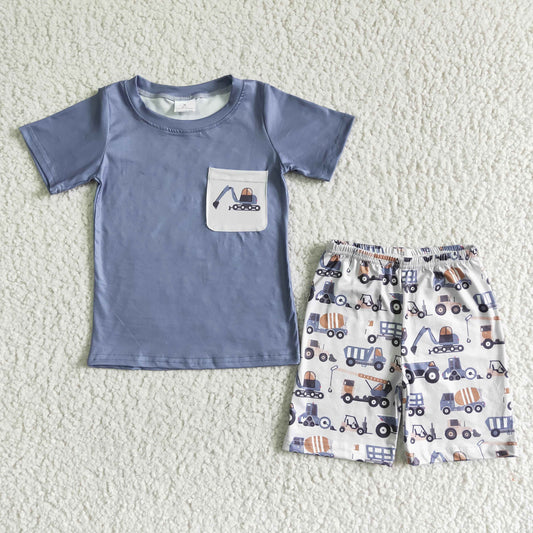 (Promotion)Boys grey top construction print summer outfits   BSSO0063