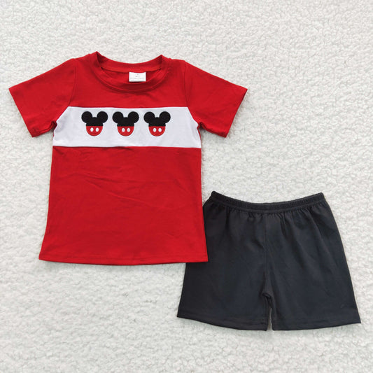 BSSO0092 Boys red mouse embroidery cotton summer outfits