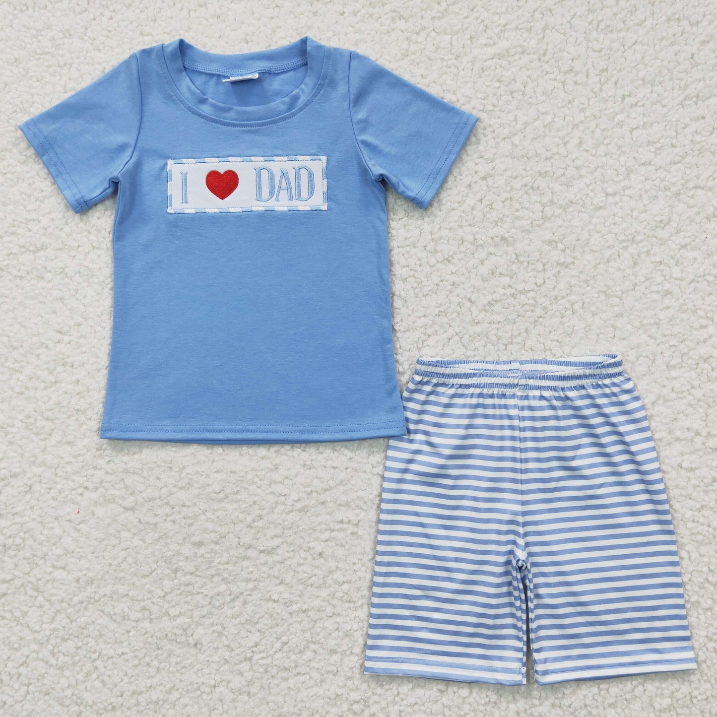 I LOVE DAD Embroidery Blue Print Sibling Father's Day Matching Clothes