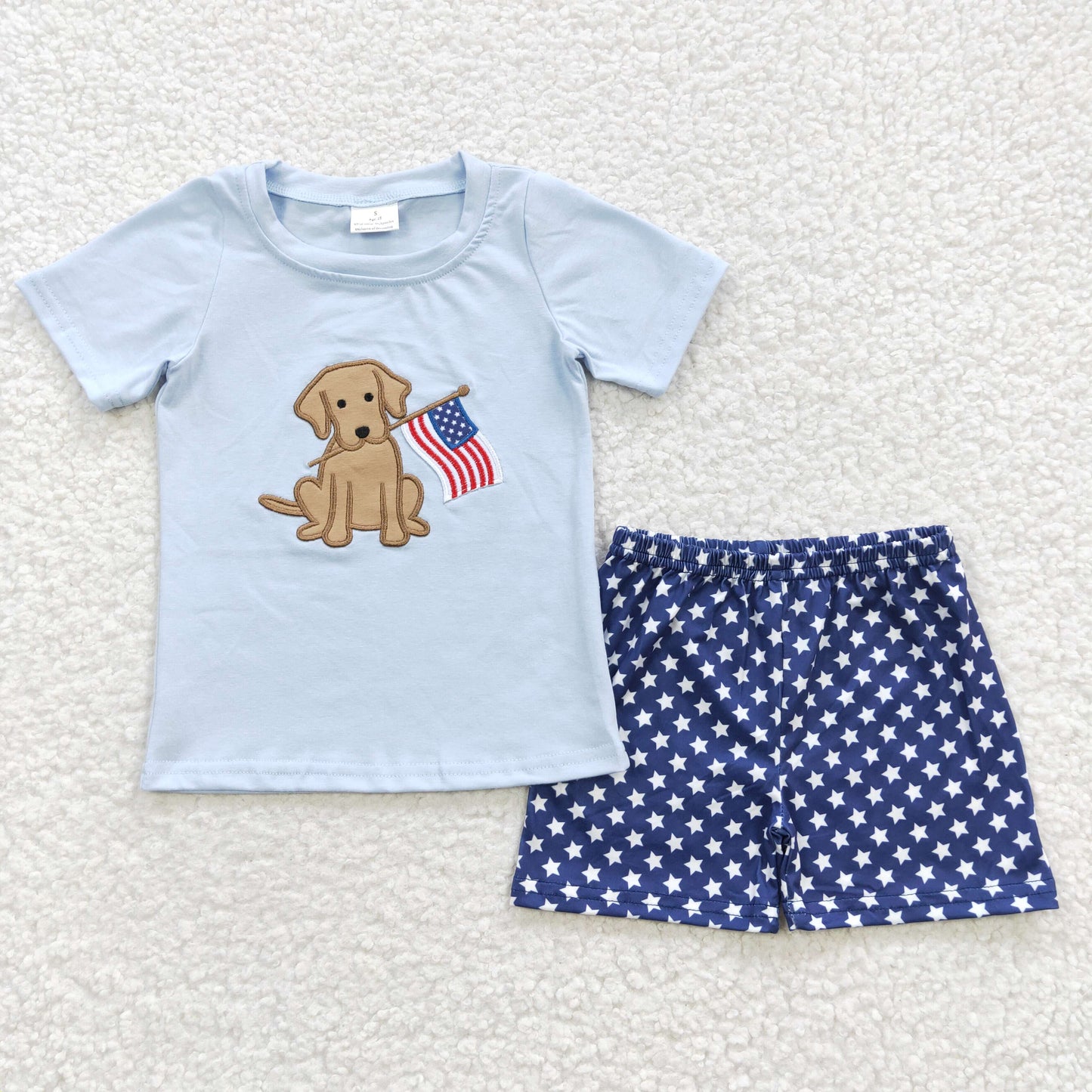 Dog Flag Embroidery Stars Print Sibling 4th of July Matching Clothes
