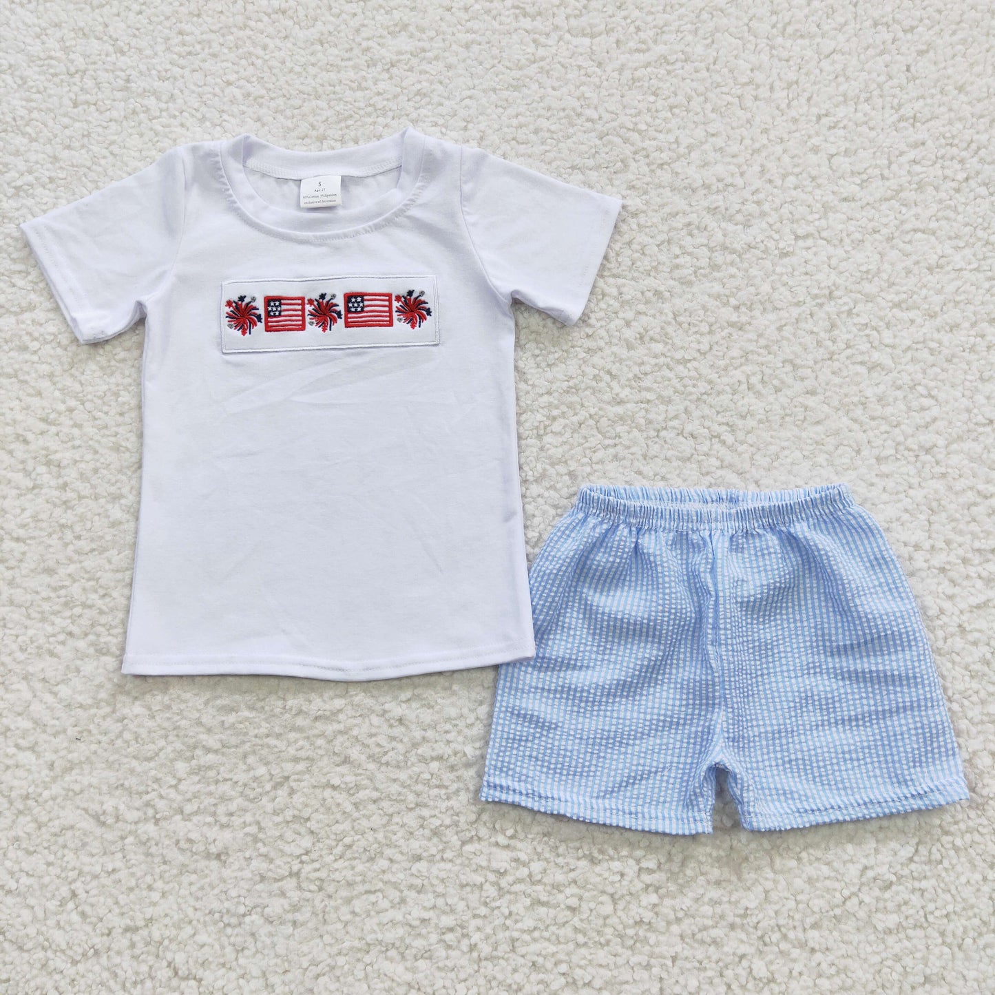 BSSO0253 Boys flag embroidery top 4th of July outfits