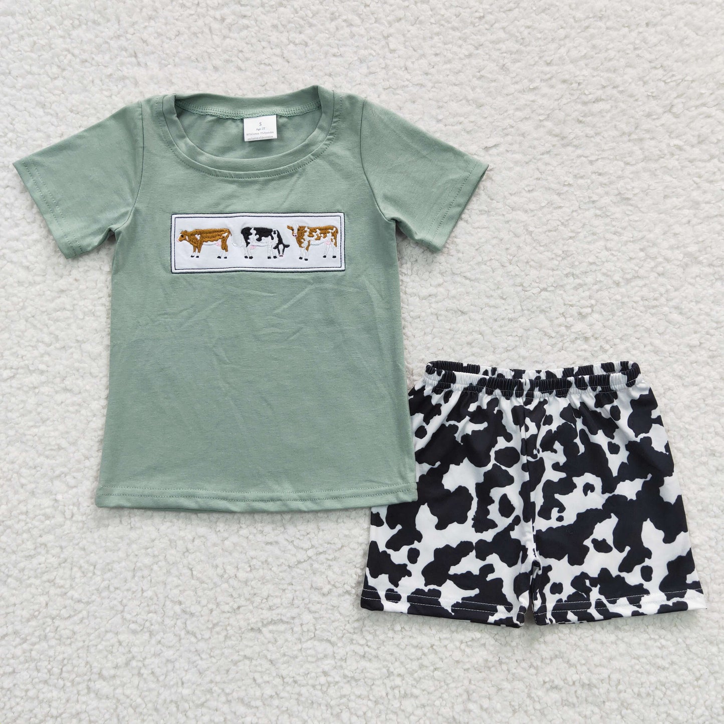 BSSO0264 Boys 3 cow embroidery cotton top summer shorts outfits