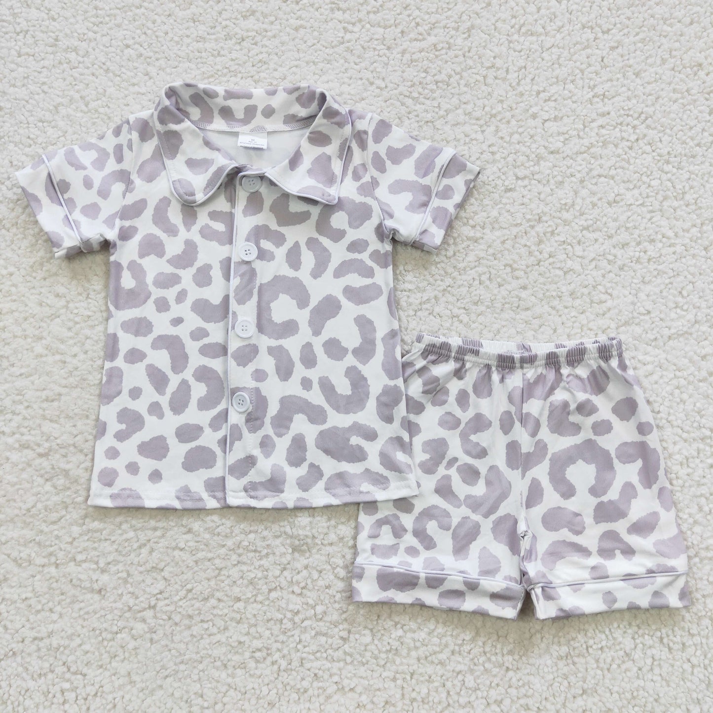 BSSO0272 Kids grey white leopard summer short pajamas