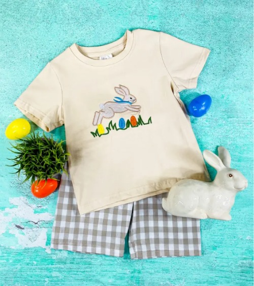 (Pre-order)BSSO0300 Bunny Egg Print Boys Shorts Easter Clothes Set