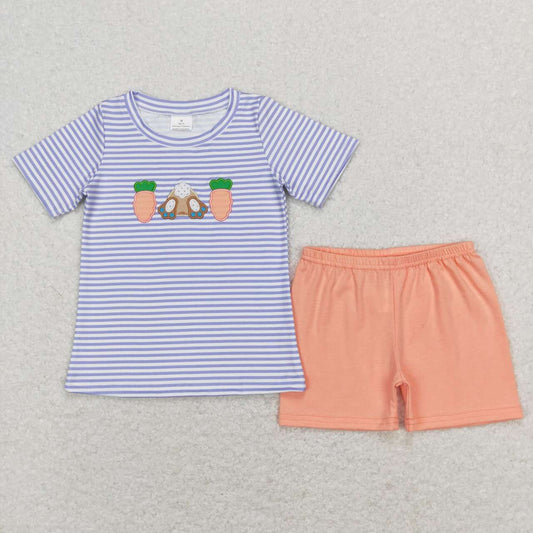 BSSO0301 Bunny Carrot Embroidery Boys Shorts Easter Clothes Set