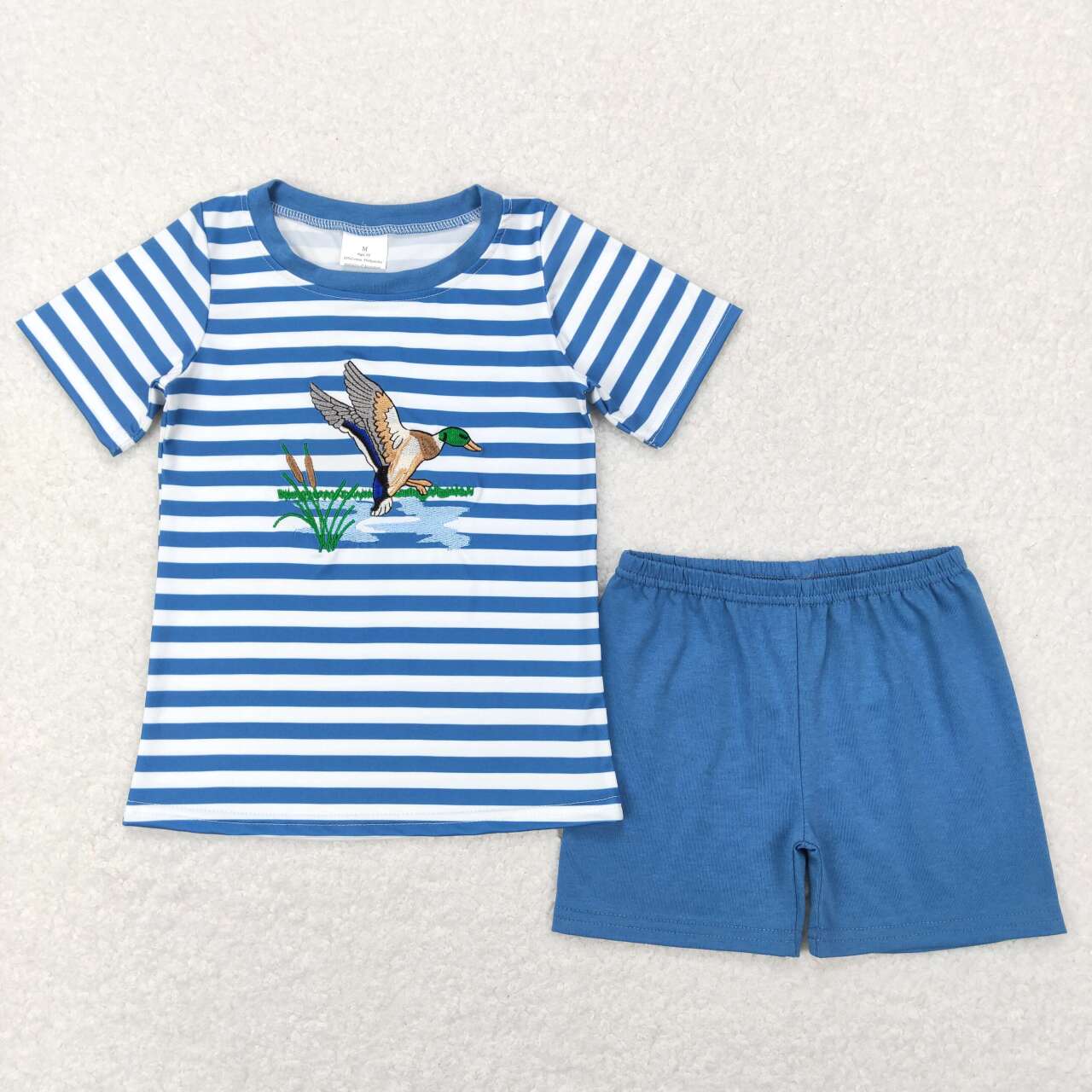 BSSO0308 Blue Duck Embroidery Top Blue Shorts Boys Shorts Clothes Set