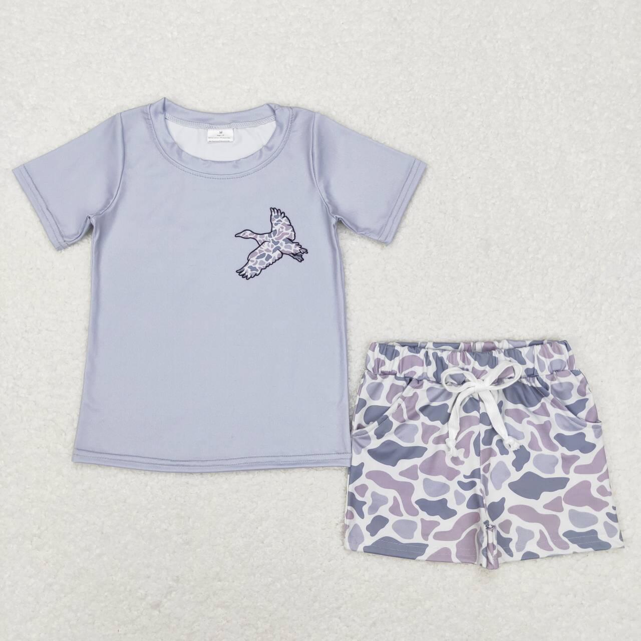 BSSO0322 Grey Duck Top Boys Camo Shorts Clothes Set