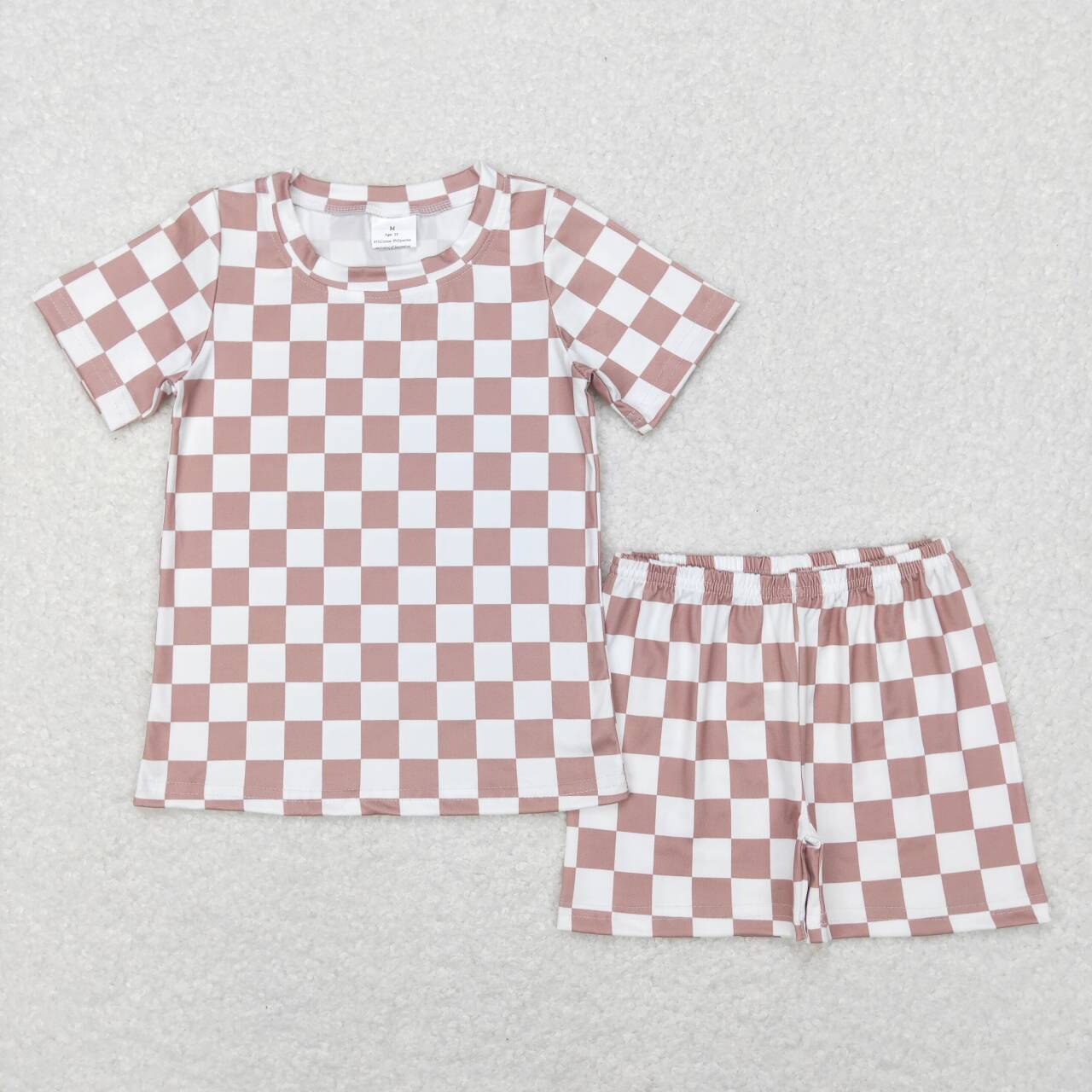BSSO0326 Khaki Plaid Kids Shorts Summer Pajamas Clothes Set