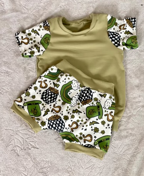 (Pre-order)BSSO0329  Green Quatrefoil Rainbow Print Boys Shorts St. Patrick's Clothes Set