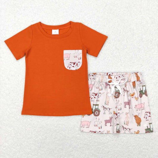 BSSO0339 Farm Animals Print Boys Shorts Summer Clothes Set