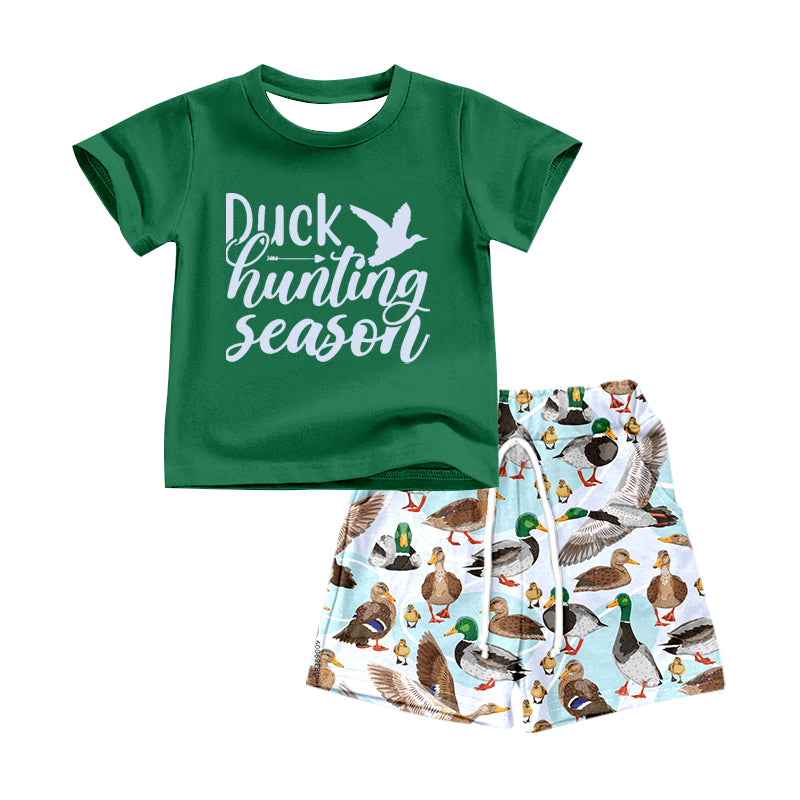 (Pre-order)BSSO0343 Duck Hunting Season Green Top Boys Shorts Clothes Set