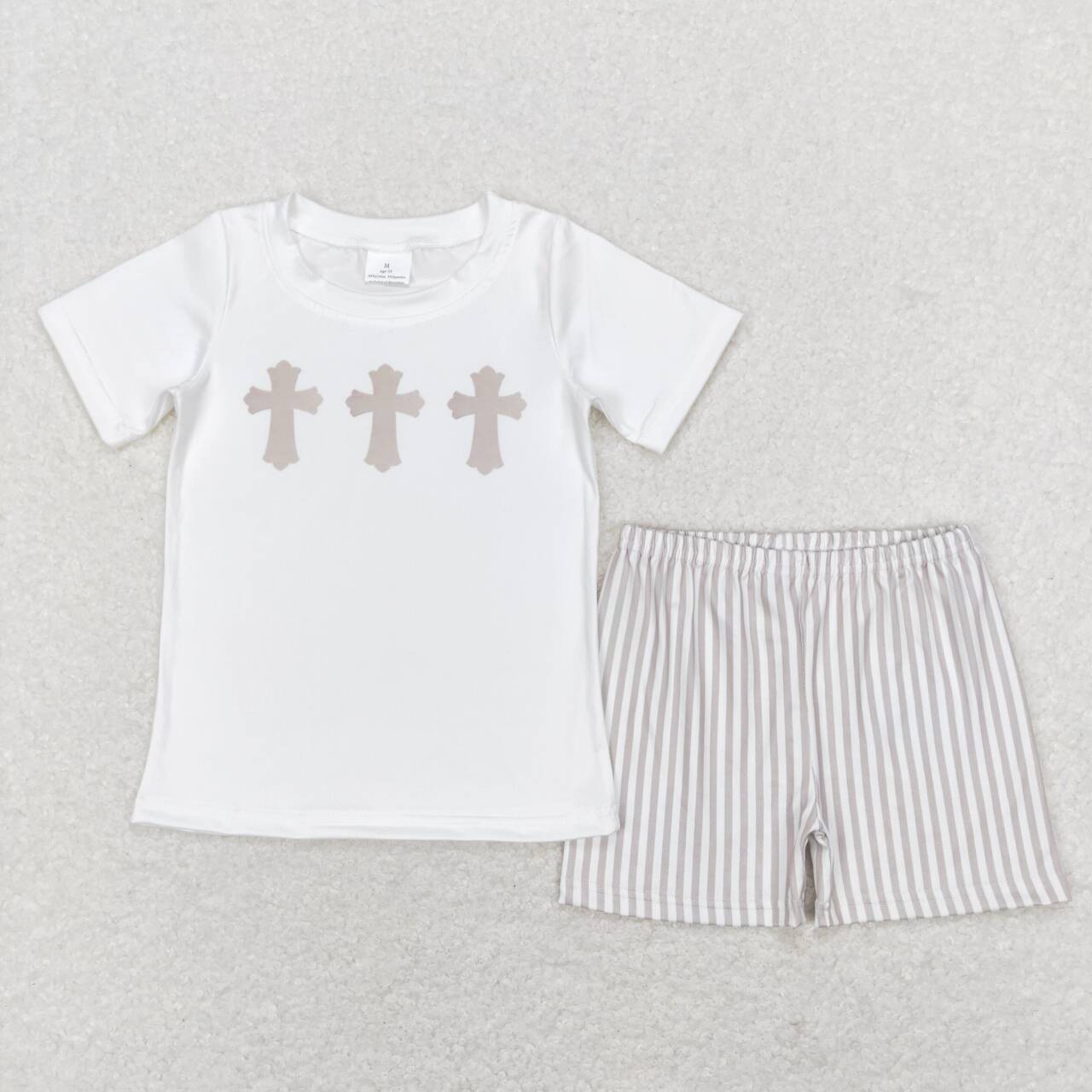 BSSO0354 Cross Khaki Stripes Shorts Boys Easter Clothes Set