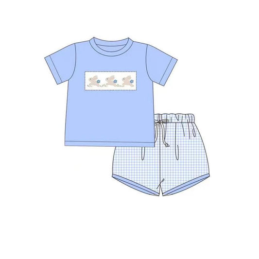 (Pre-order)BSSO0355 Blue Bunny Print Boys Easter Clothes Set