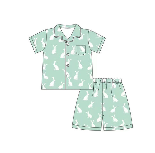 (Pre-order)BSSO0358 Green Bunny Boys Easter Shorts Pajamas Clothes Set