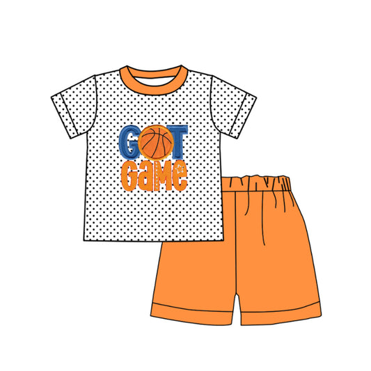 (Pre-order)BSSO0362 GOT GAME Basketball Print Boys Orange Shorts Clothes Set