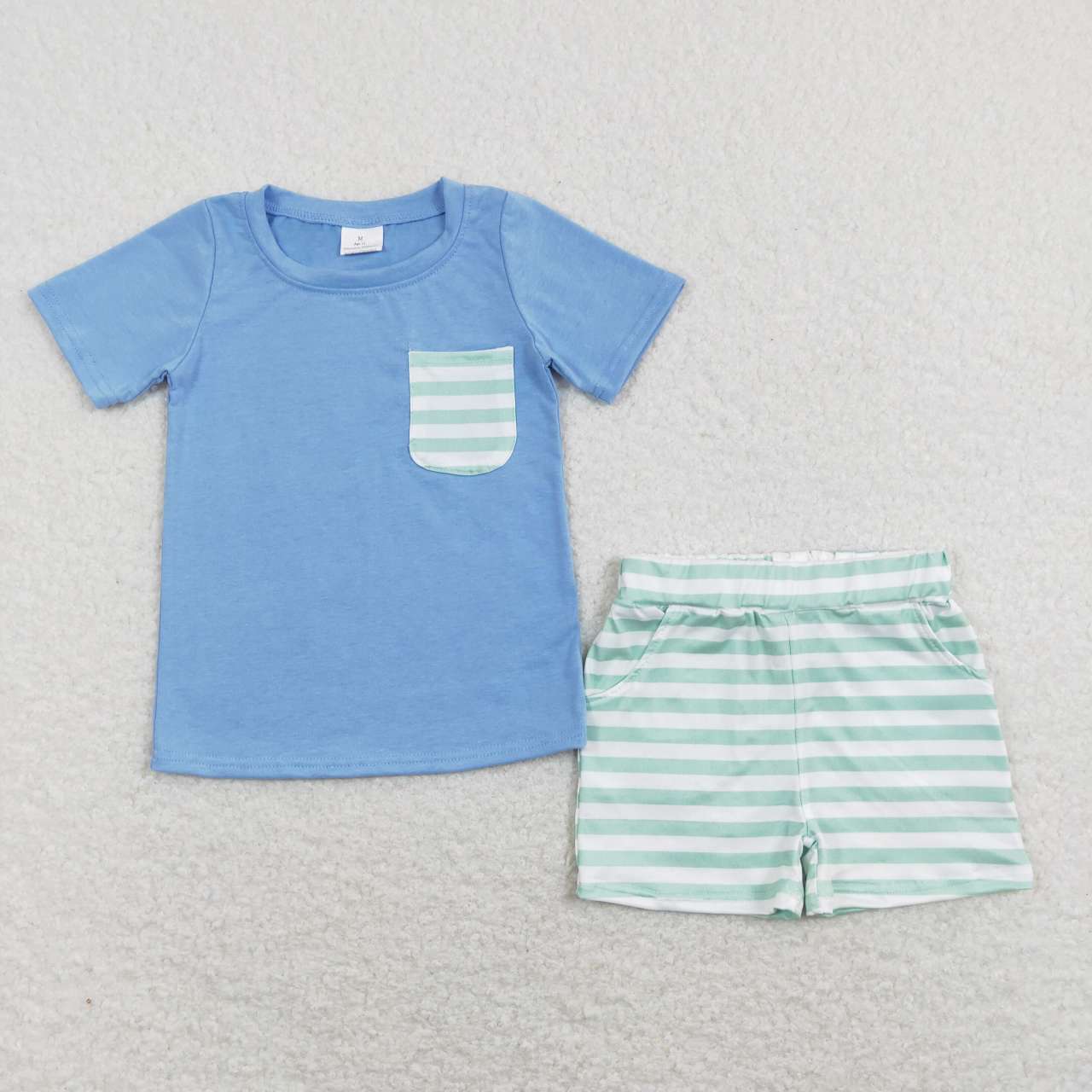 BSSO0366 Blue Pocket Top Stripes Shorts Boys Summer Clothes Set