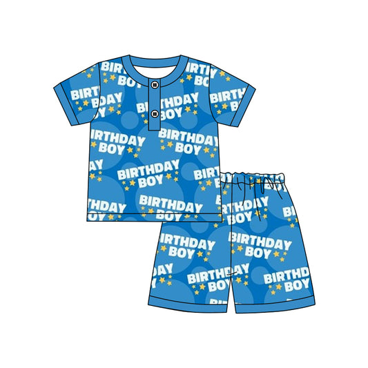 (Pre-order)BSSO0427 Blue Birthday Boy Shorts Boys Summer Pajamas Clothes Set