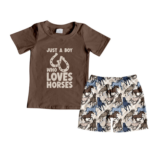 (Pre-order)BSSO0431 Loves Horses Shorts Boys Summer Clothes Set