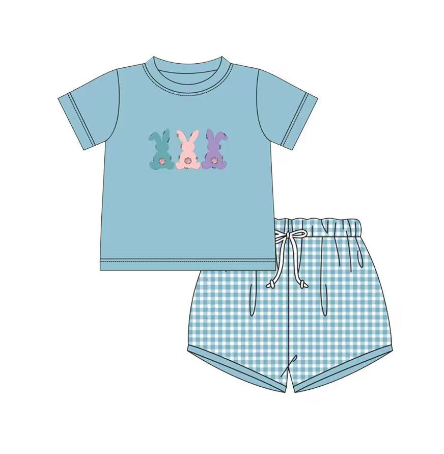 (Pre-order)BSSO0432 Bunny Top Plaid Shorts Boys Easter Clothes Set