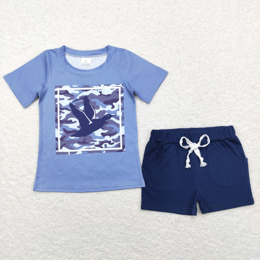 BSSO0479 Blue Camo Duck Top Navy Shorts Boys Summer Clothes Set