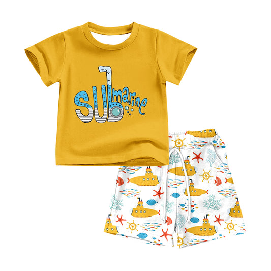 (Pre-order)BSSO0521 Submarine Print Boys Summer Clothes Set