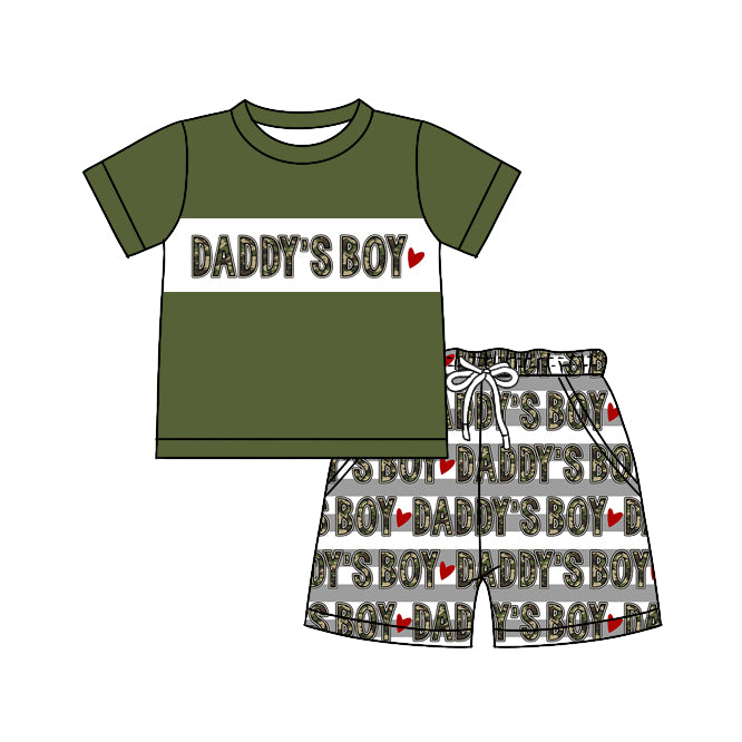 (Pre-order)BSSO0531 DADDY'S BOY Green Camo Print Boys Summer Clothes Set