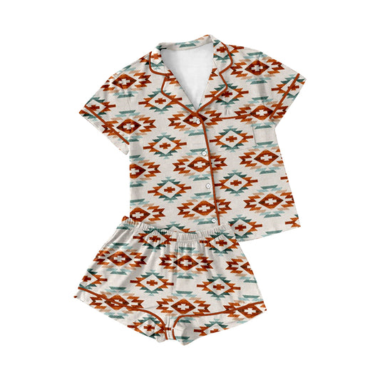 (Pre-order)BSSO0559 Brown Aztec Print Boys Summer Pajamas Clothes Set