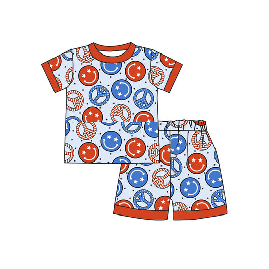 (Pre-order)BSSO0563 Smiling Face Print Boys 4th of July Pajamas Clothes Set