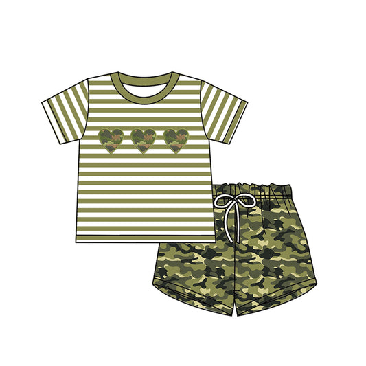 (Pre-order)BSSO0568 Camo Heart Print Boys Summer Clothes Set