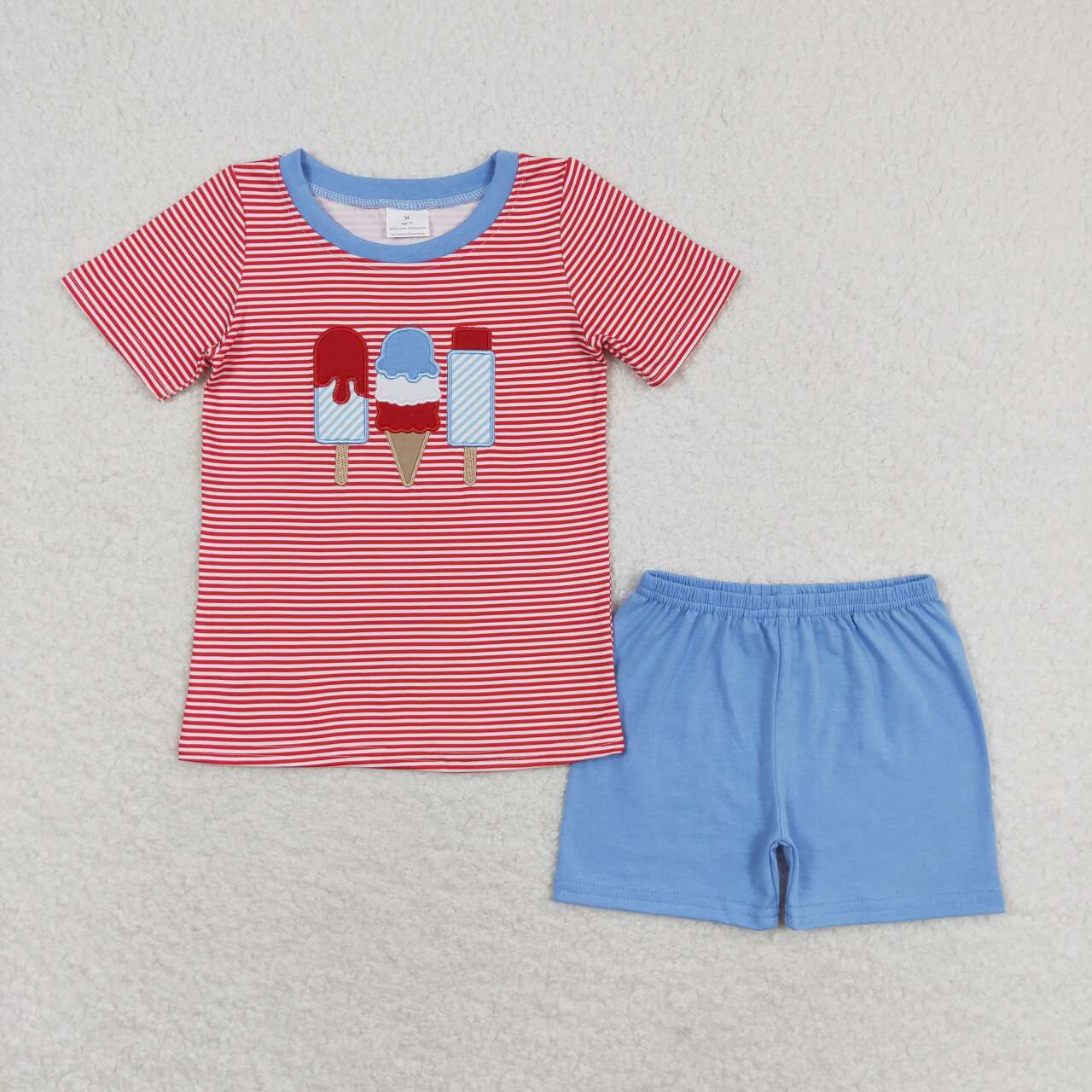 Popsicle Embroidery Stripes Print Sibling 4th of July Matching Clothes