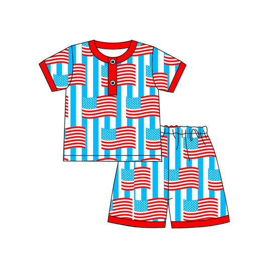 (Pre-order)BSSO0578 Flag Print Boys 4th of July Pajamas Clothes Set