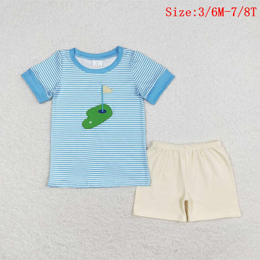 BSSO0592 Golf Hole Embroidery Top Ivory Shorts Boys Summer Clothes Set