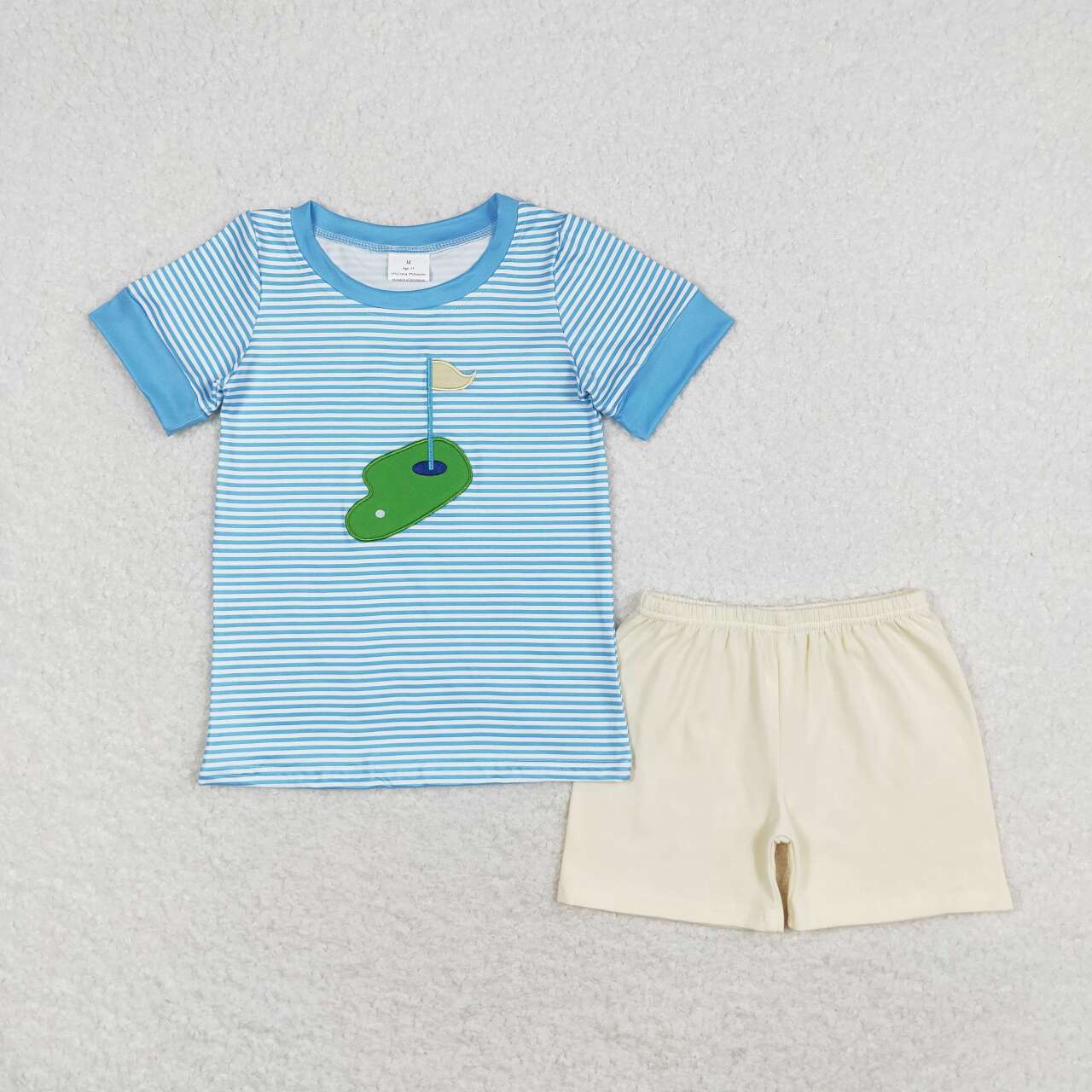 BSSO0592 Golf Hole Embroidery Top Ivory Shorts Boys Summer Clothes Set