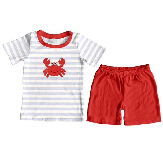 (Pre-order)BSSO0607 Crab Print Boys Summer Clothes Set
