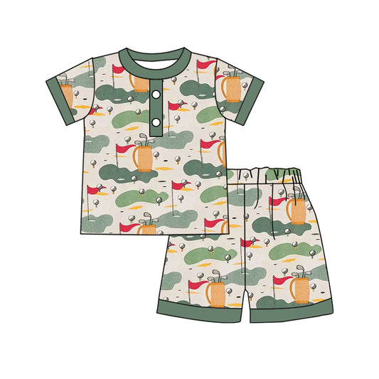 (Pre-order)BSSO0629 Golf Hole Print Boys Summer Pajamas Clothes Set