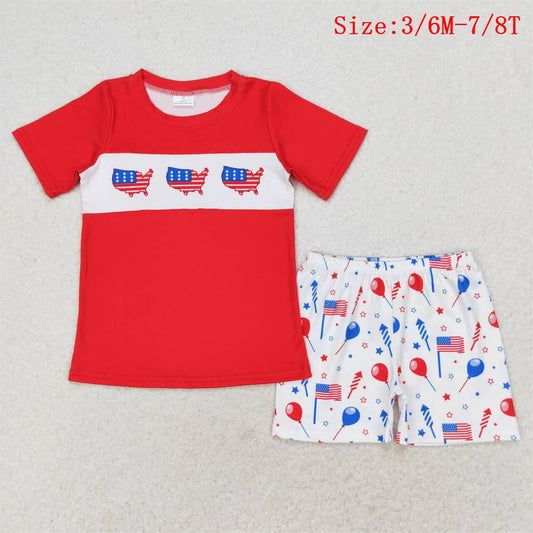 BSSO0633 Flag Print Boys 4th of July Clothes Set