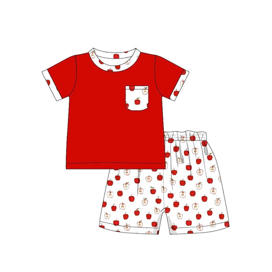 (Pre-order)BSSO0655  Red Pocket Top Apple Shorts Boys Summer Clothes Set