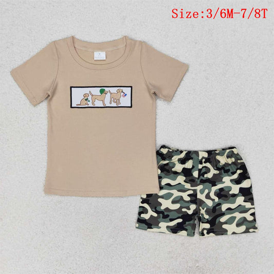 BSSO0720  Dog Flag Embroidery Top Camo Shorts Boys 4th of July Clothes Set