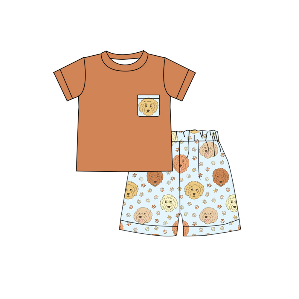 (Pre-order)BSSO0796  Pocket Top Golden Dog Shorts Boys Summer Clothes Set