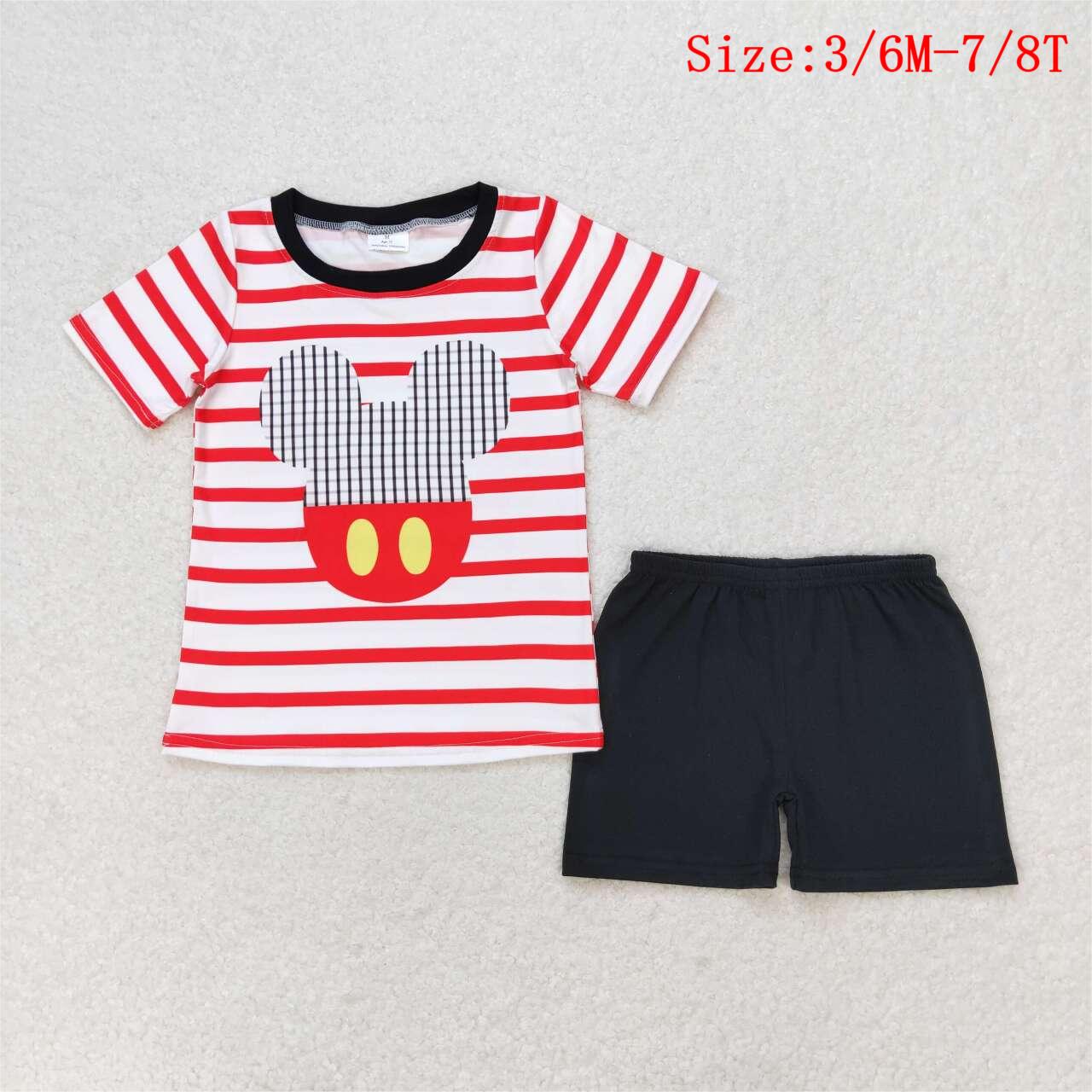 BSSO0801 Cartoon Mouse Top Black Shorts Boys Summer Clothes Set