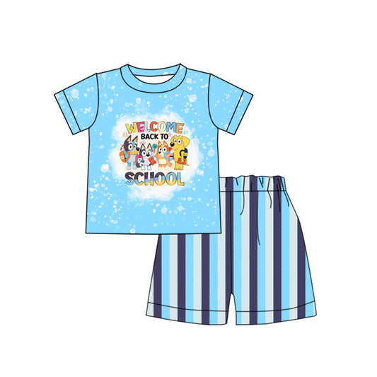 (Pre-order)BSSO0804  Cartoon Dog Welcome School Print Boys Summer Clothes Set