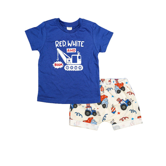 (Pre-order)BSSO0824  Construction Blue Print Boys 4th of July Clothes Set